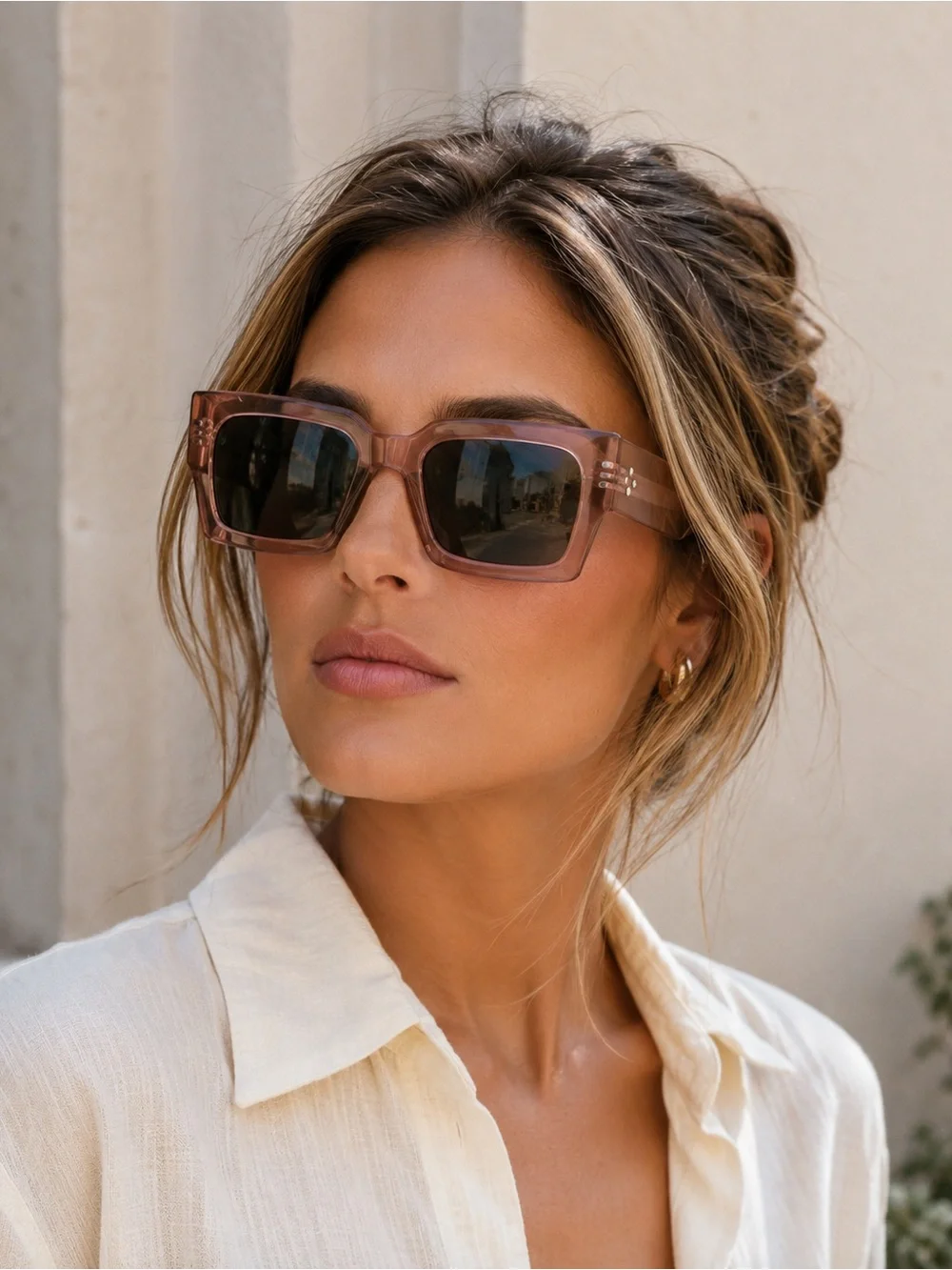Celine Three Dots 54MM Rectangular Sunglasses in Translucent Rose | NWOT